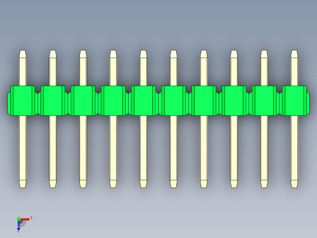 彩色公头100mil（2.54mm）系列-DS1021_green_3x10p_100mil_Type1_rev1.0俯视图