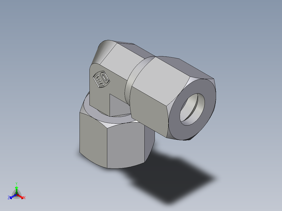 卡套式工业通用硬管接头EO_Swivel_nut_elbow_EW10L71正等轴测图