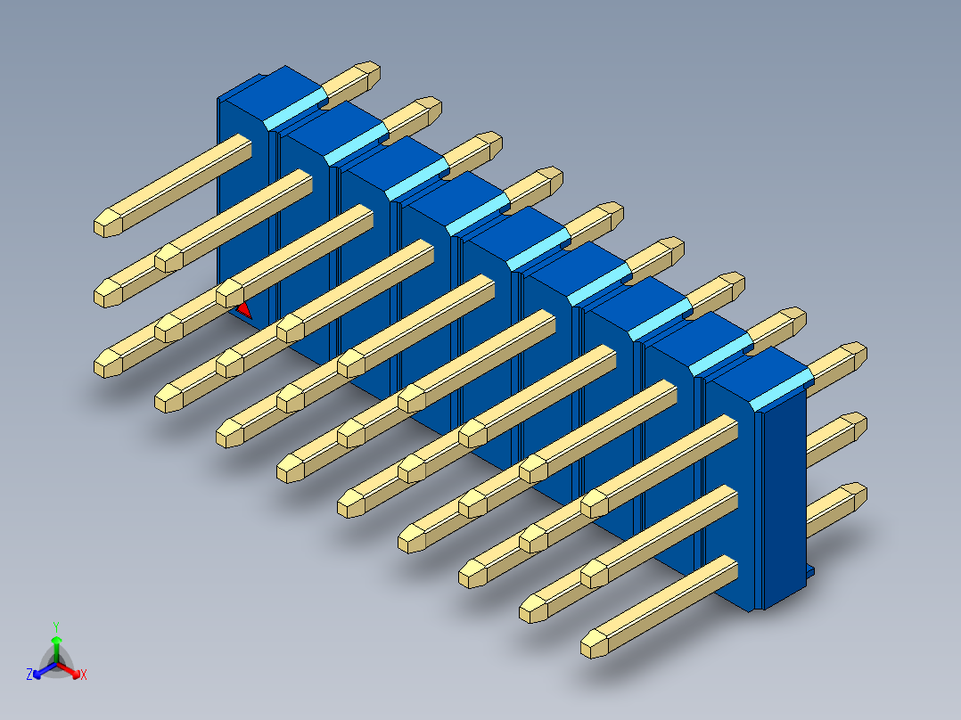 彩色公头100mil（2.54mm）系列-DS1021_blue_3x09p_100mil_Type1_rev1.0正等轴测图