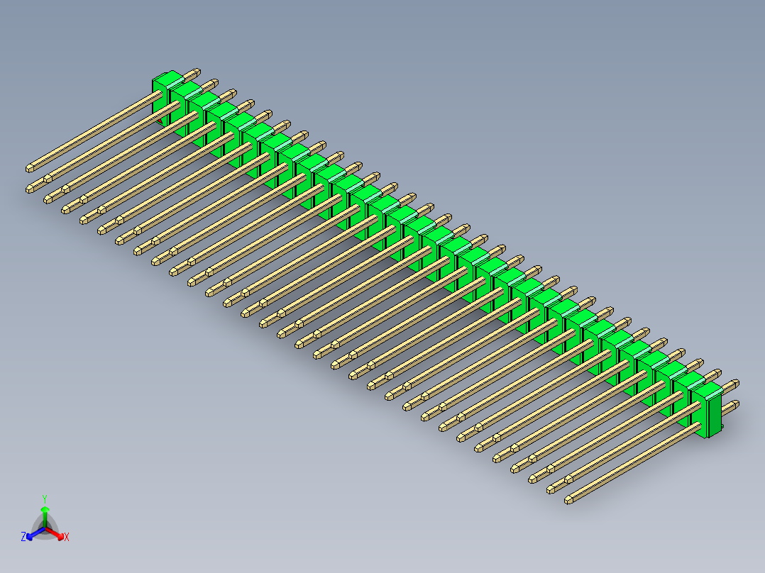 彩色公头100mil（2.54mm）系列-DS1021_green_2x31p_100mil_Type19_rev1.0正等轴测图