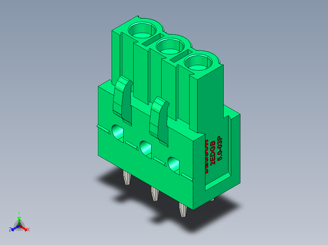 DEGSON 2EDG 系列 5.0mm 可插拔接线端子组-2EDGB-5.0-03P-14-00AH正等轴测图