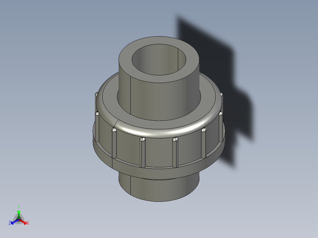 聚氯乙烯配件29-Sch80_Union T375_SxS_897-375-007_0.75in正等轴测图