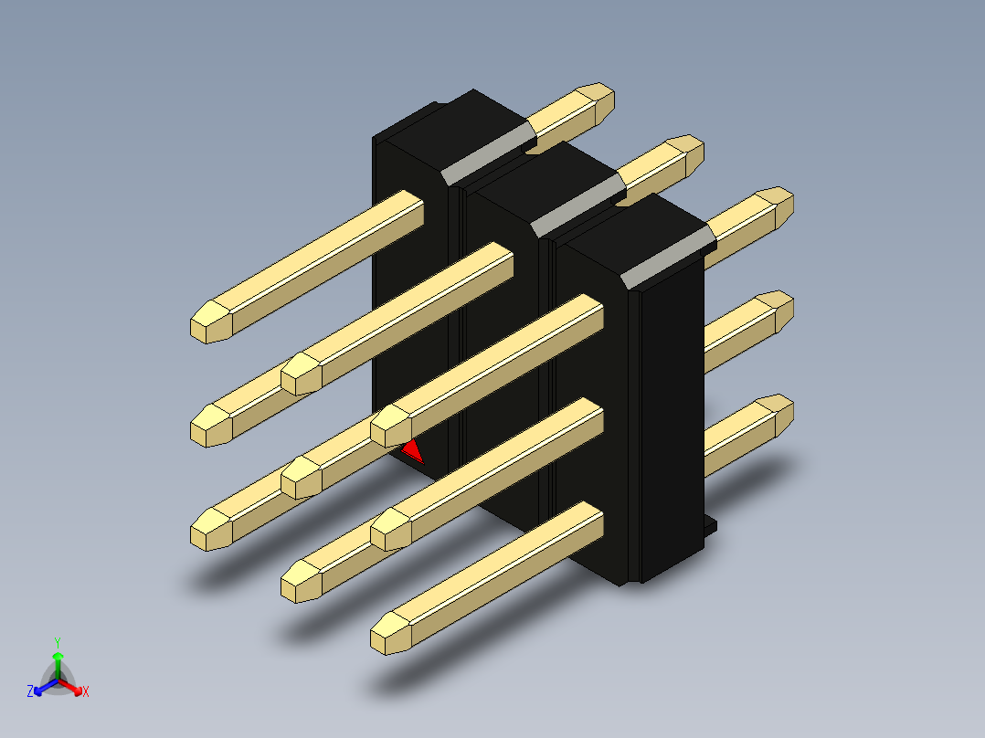 彩色公头100mil（2.54mm）系列-DS1021_black_3x03p_100mil_Type1_rev1.0正等轴测图