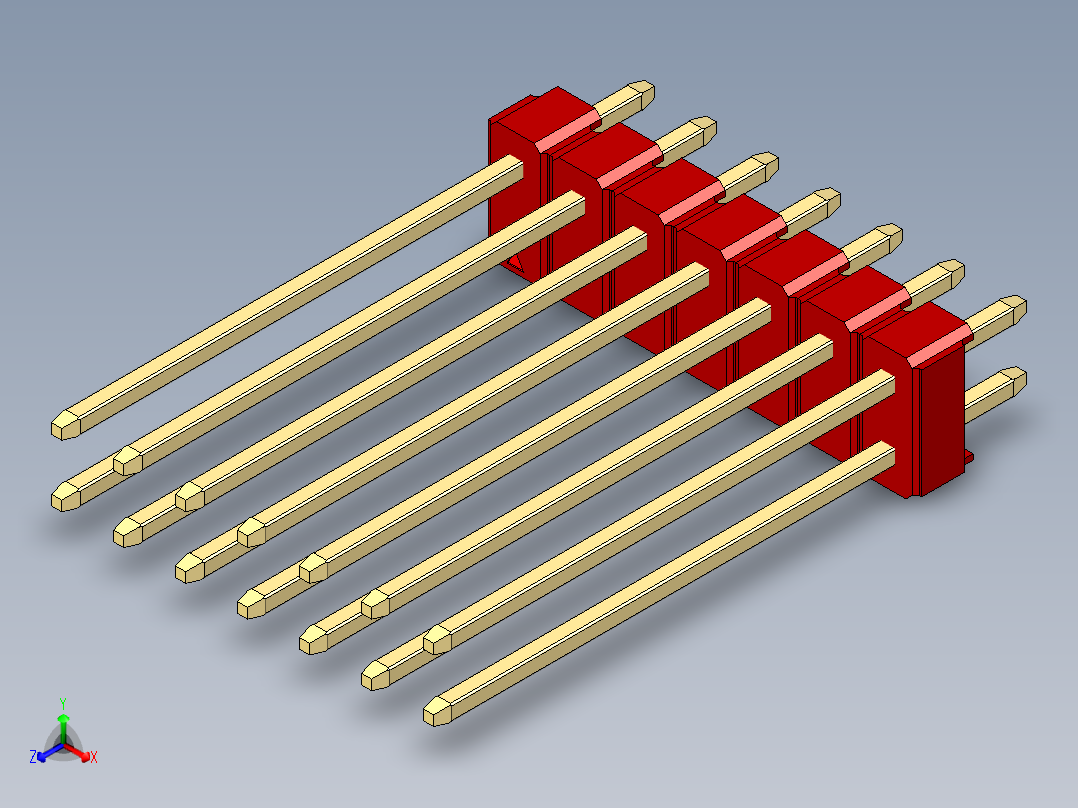 彩色公头100mil（2.54mm）系列-DS1021_red_2x07p_100mil_Type19_rev1.0正等轴测图