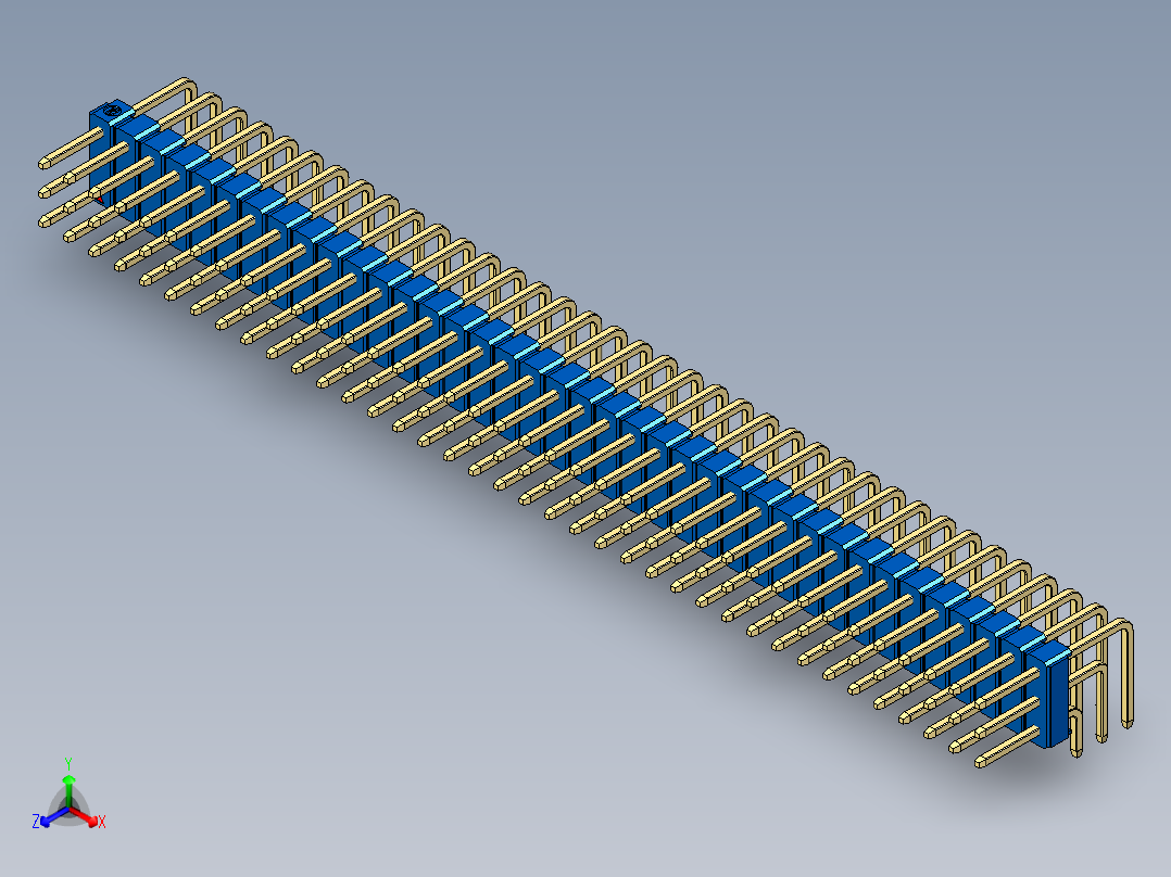 彩色公排针 100mil 2.54mm 系列-DS1022_blue_3x38p_100mil_TypeD_rev1.0正等轴测图
