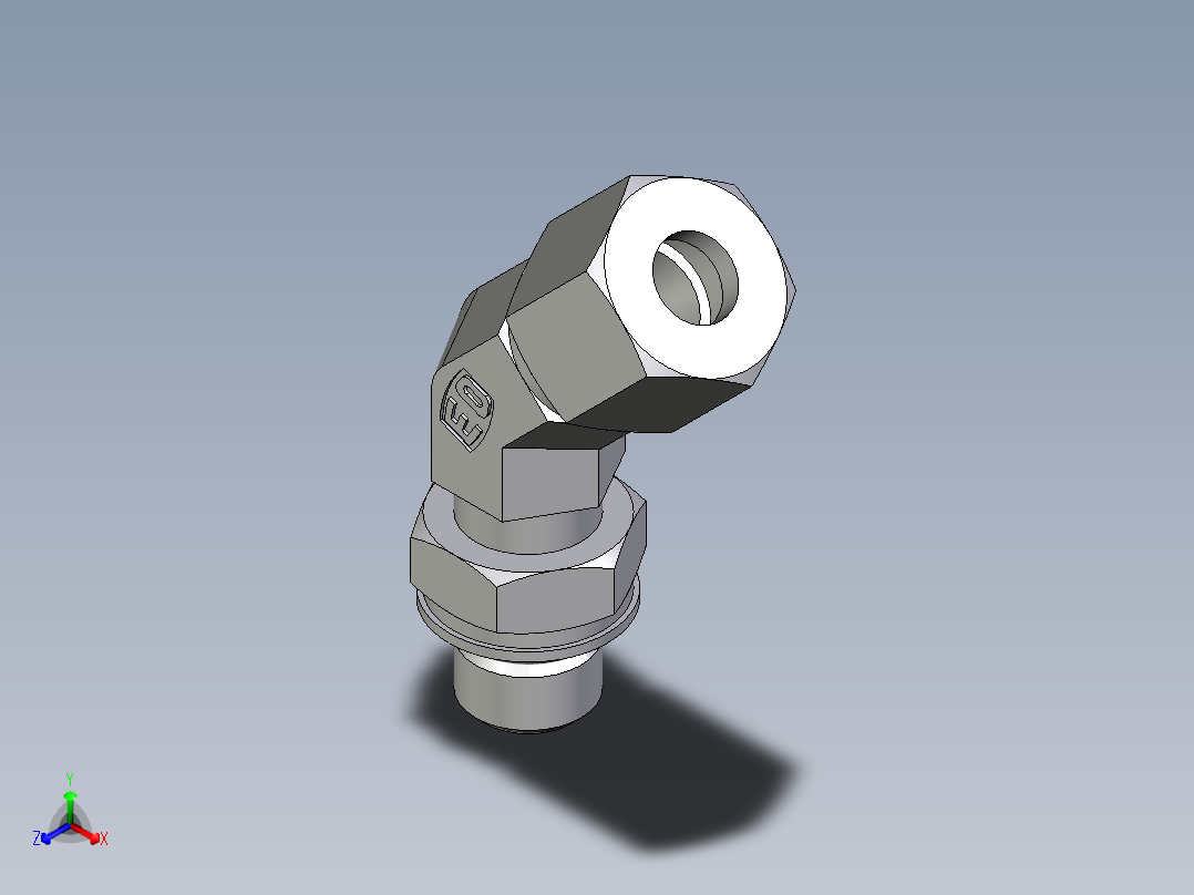 卡套式工业通用硬管接头EO_Adjustable_locknut_45_deg_elbow_VEE08ZLMORCF正等轴测图