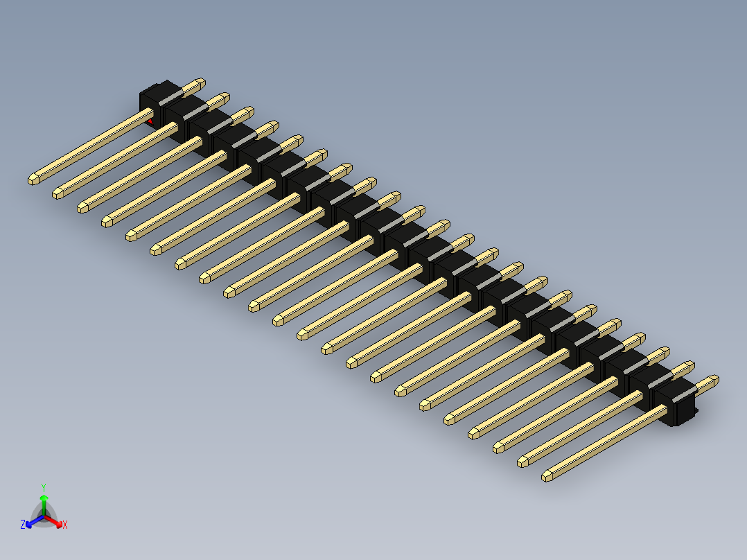 彩色公头100mil（2.54mm）系列-DS1021_black_1x22p_100mil_Type5_rev1.0正等轴测图