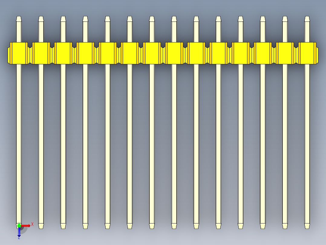 彩色公头100mil（2.54mm）系列-DS1021_yellow_2x14p_100mil_Type19_rev1.0俯视图
