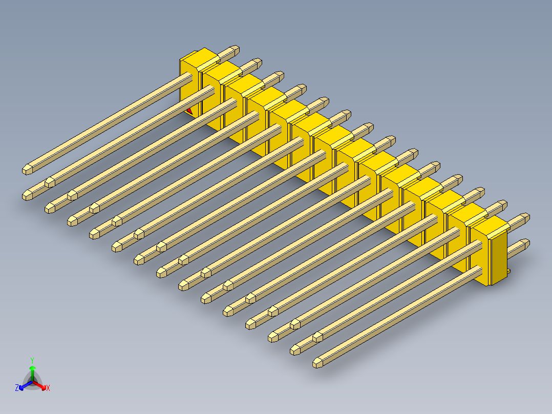彩色公头100mil（2.54mm）系列-DS1021_yellow_2x14p_100mil_Type19_rev1.0正等轴测图