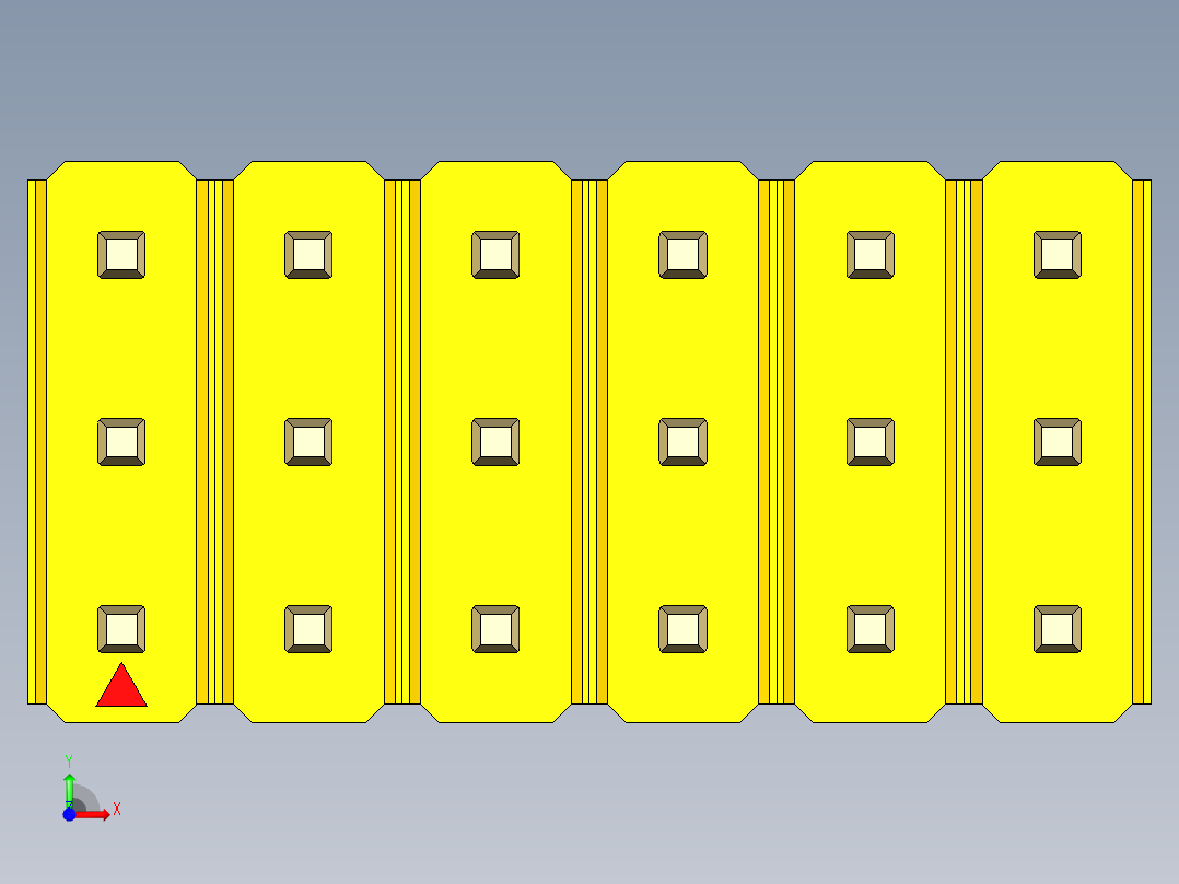 彩色公头100mil（2.54mm）系列-DS1021_yellow_3x06p_100mil_Type5_rev1.0前视图
