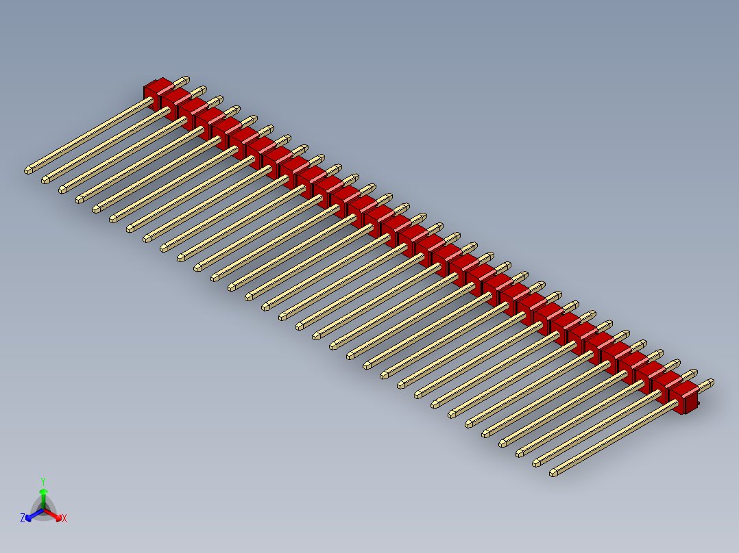 彩色公头100mil（2.54mm）系列-DS1021_red_1x32p_100mil_Type19_rev1.0正等轴测图