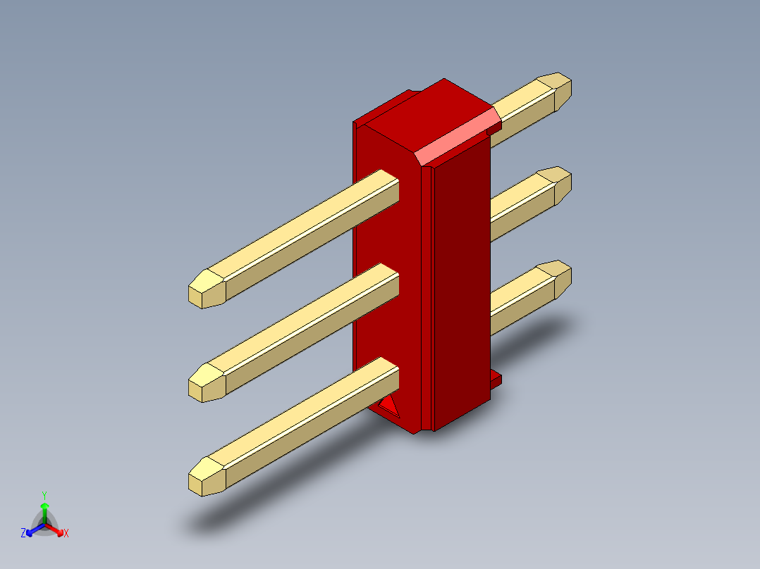 彩色公头100mil（2.54mm）系列-DS1021_red_3x01p_100mil_Type1_rev1.0正等轴测图