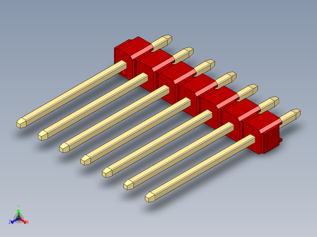 彩色公头100mil（2.54mm）系列-DS1021_red_1x07p_100mil_Type5_rev1.0正等轴测图