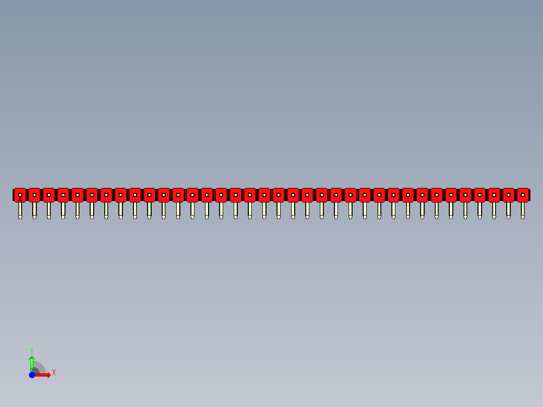 彩色公排针 100mil 2.54mm 系列-DS1022_red_1x36p_100mil_TypeD_rev1.0前视图