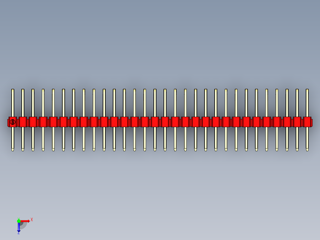 彩色公排针 100mil 2.54mm 系列-DS1022_red_3x30p_100mil_TypeD_rev1.0俯视图