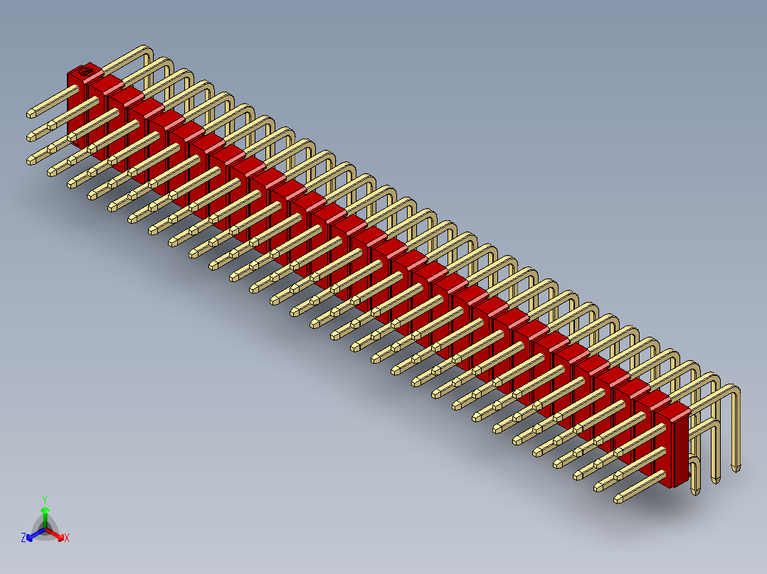 彩色公排针 100mil 2.54mm 系列-DS1022_red_3x30p_100mil_TypeD_rev1.0正等轴测图