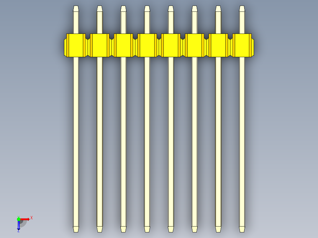 彩色公头100mil（2.54mm）系列-DS1021_yellow_1x08p_100mil_Type19_rev1.0俯视图