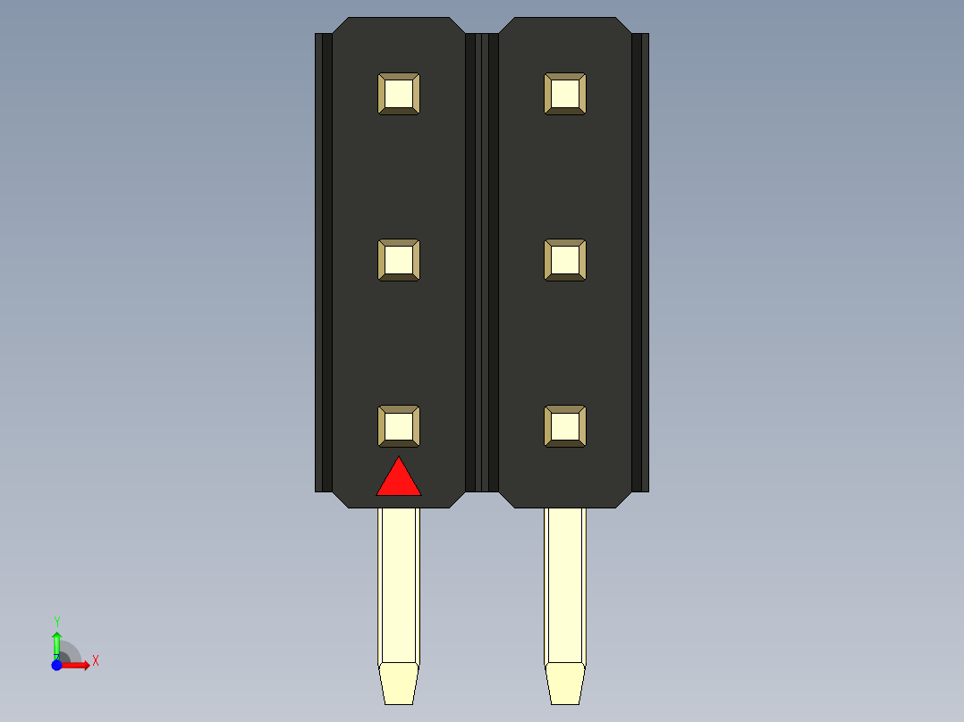 彩色公排针 100mil 2.54mm 系列-DS1022_black_3x02p_100mil_TypeD_rev1.0前视图