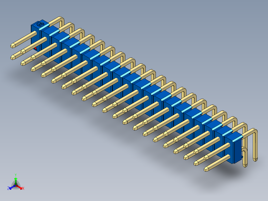 彩色公排针 100mil 2.54mm 系列-DS1022_blue_2x20p_100mil_TypeD_rev1.0正等轴测图