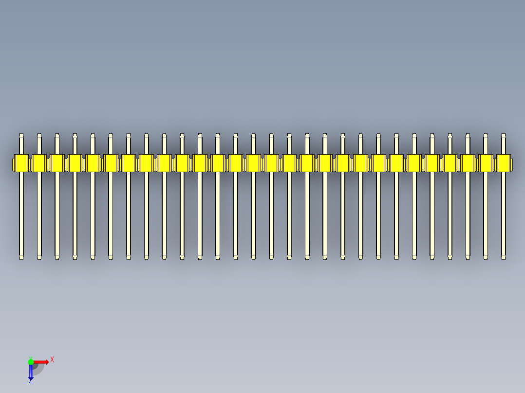 彩色公头100mil（2.54mm）系列-DS1021_yellow_1x28p_100mil_Type5_rev1.0俯视图
