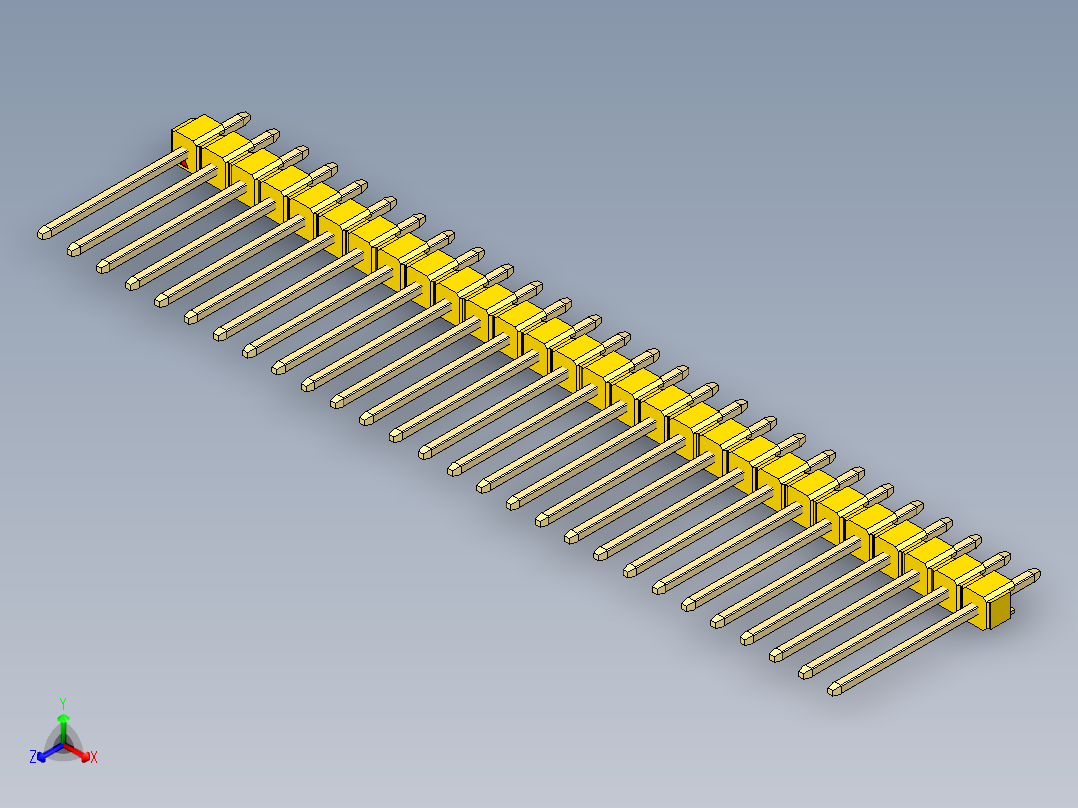 彩色公头100mil（2.54mm）系列-DS1021_yellow_1x28p_100mil_Type5_rev1.0正等轴测图
