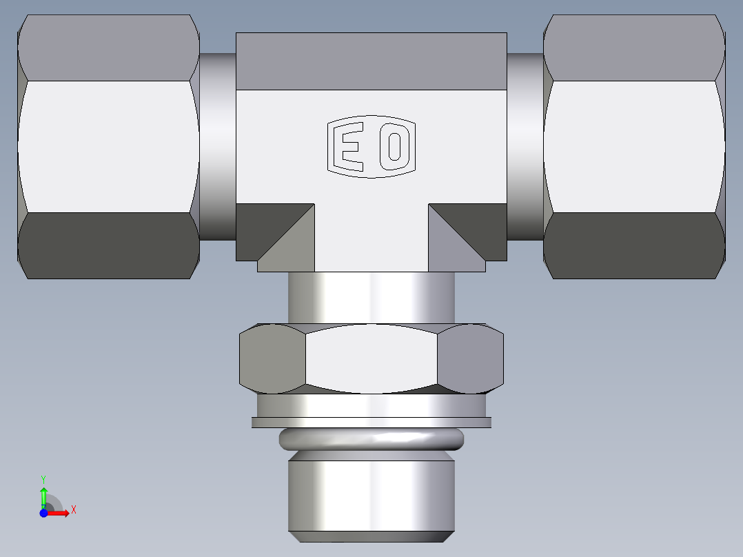 卡套式工业通用硬管接头EO_Adjustable_locknut_branch_tee_TEE10ZSMORCF前视图