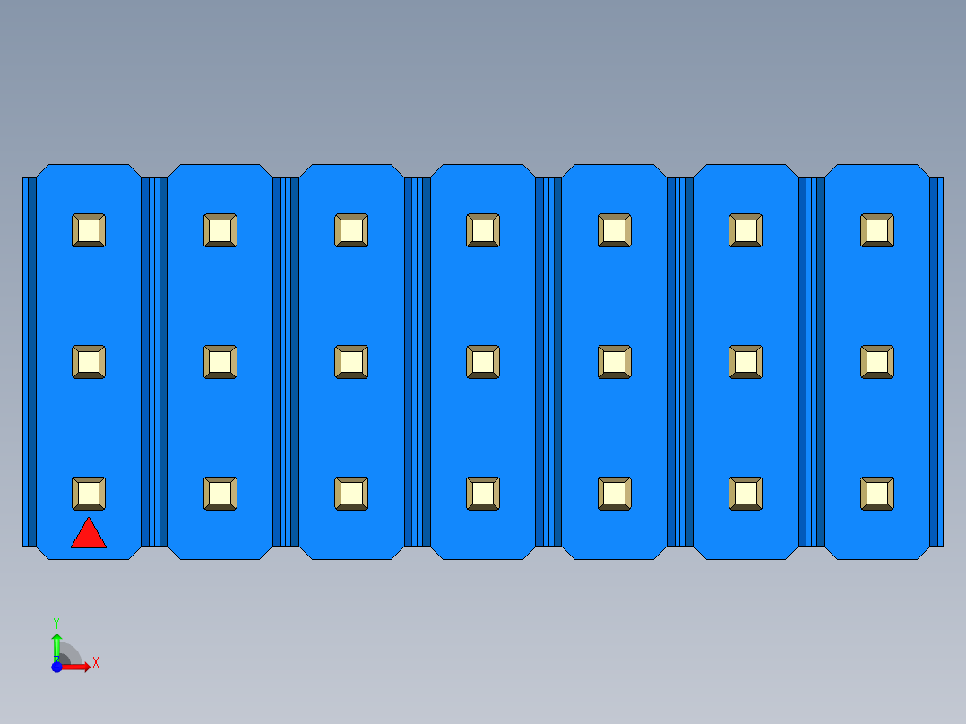 彩色公头100mil（2.54mm）系列-DS1021_blue_3x07p_100mil_Type19_rev1.0前视图