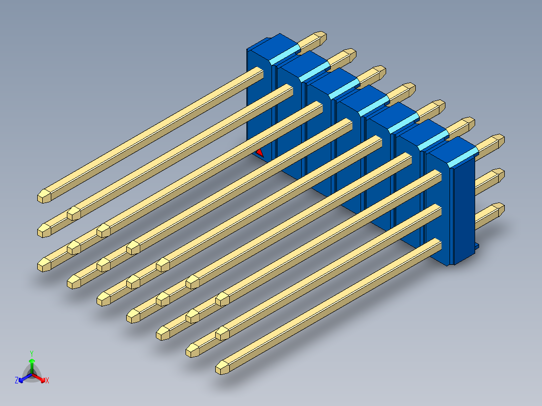 彩色公头100mil（2.54mm）系列-DS1021_blue_3x07p_100mil_Type19_rev1.0正等轴测图