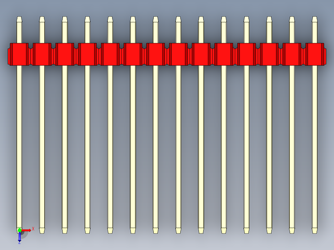 彩色公头100mil（2.54mm）系列-DS1021_red_3x14p_100mil_Type19_rev1.0俯视图