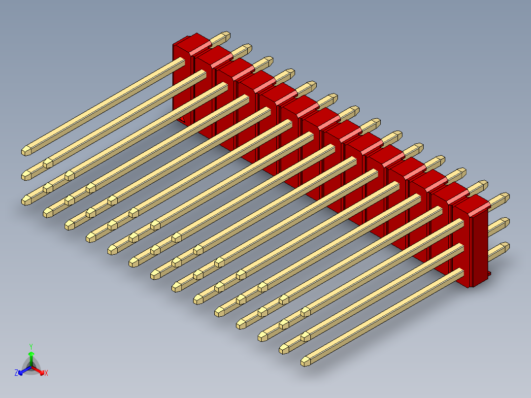 彩色公头100mil（2.54mm）系列-DS1021_red_3x14p_100mil_Type19_rev1.0正等轴测图