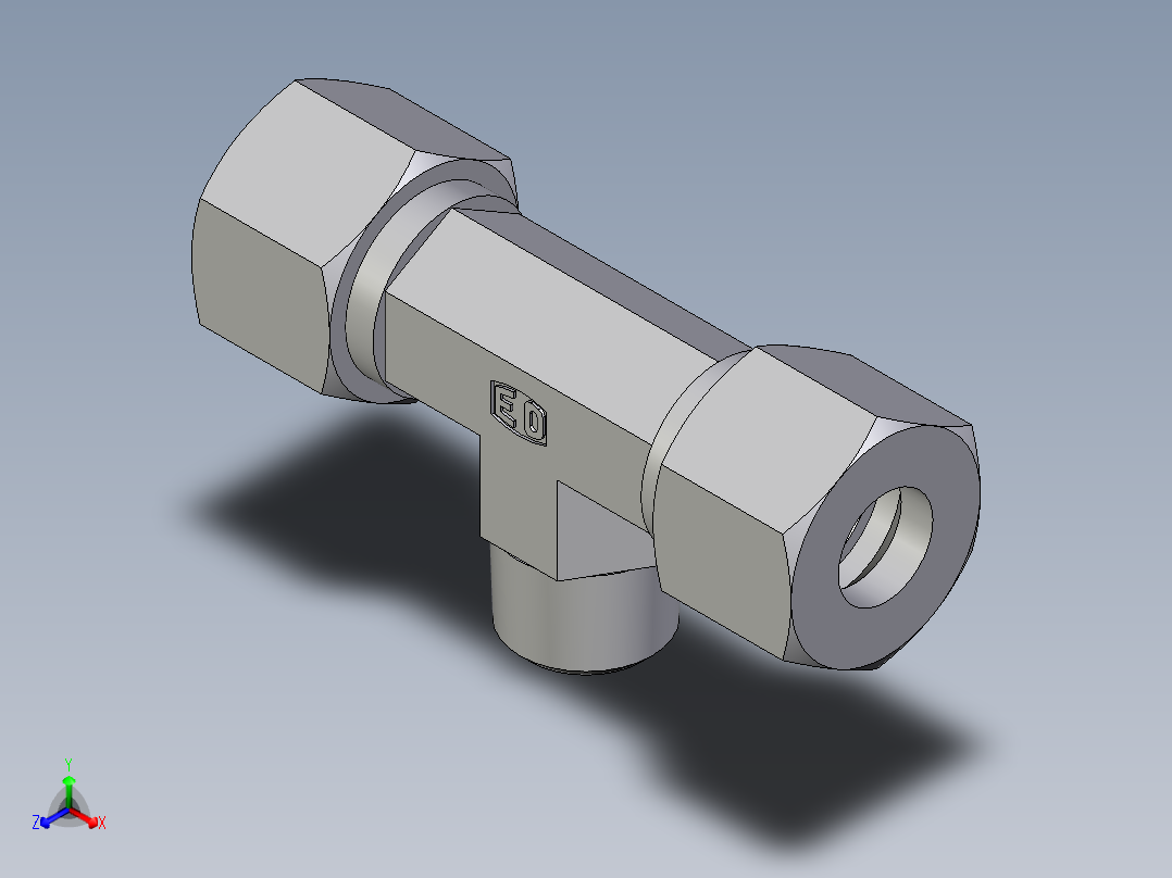 卡套式工业通用硬管接头EO_Male_stud_run_tee_TE12SRCF正等轴测图