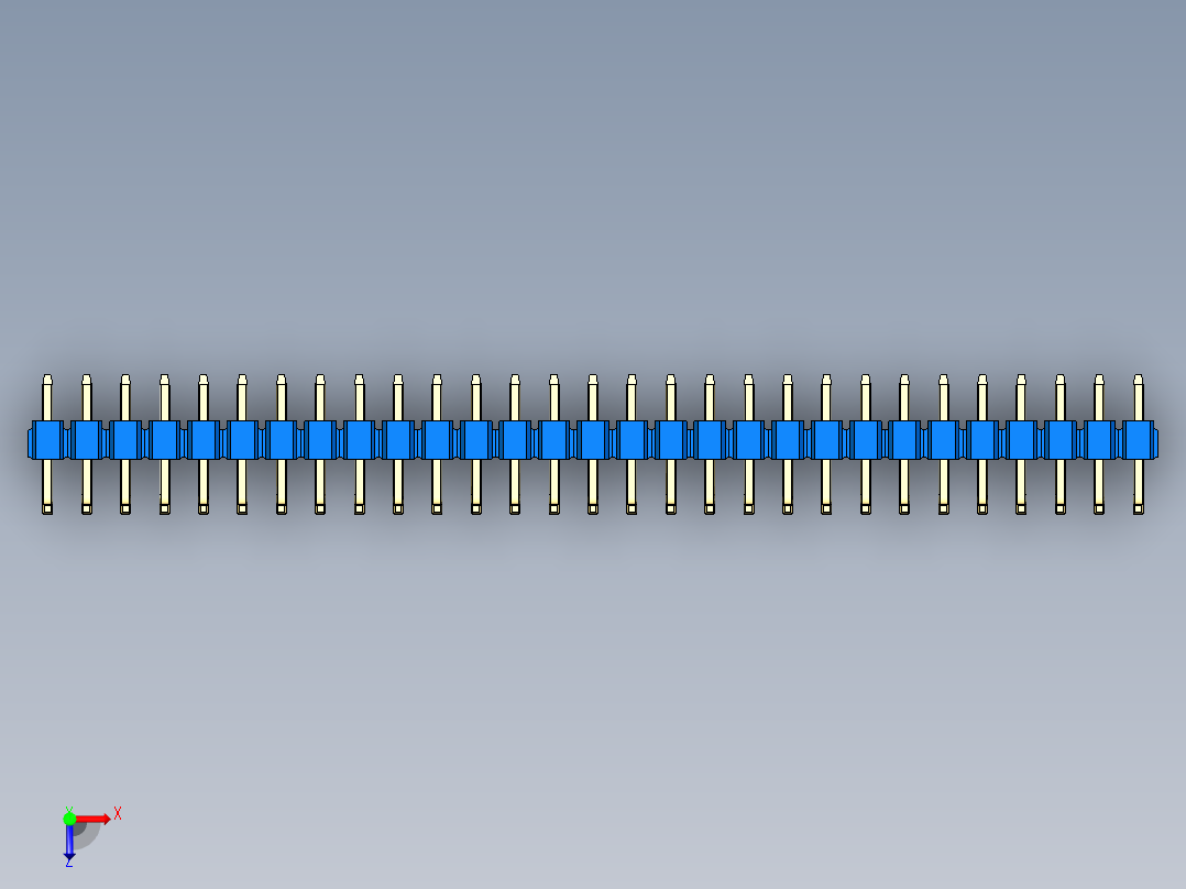 彩色公排针 100mil 2.54mm 系列-DS1022_blue_29p_100mil_TypeU_rev1.0俯视图