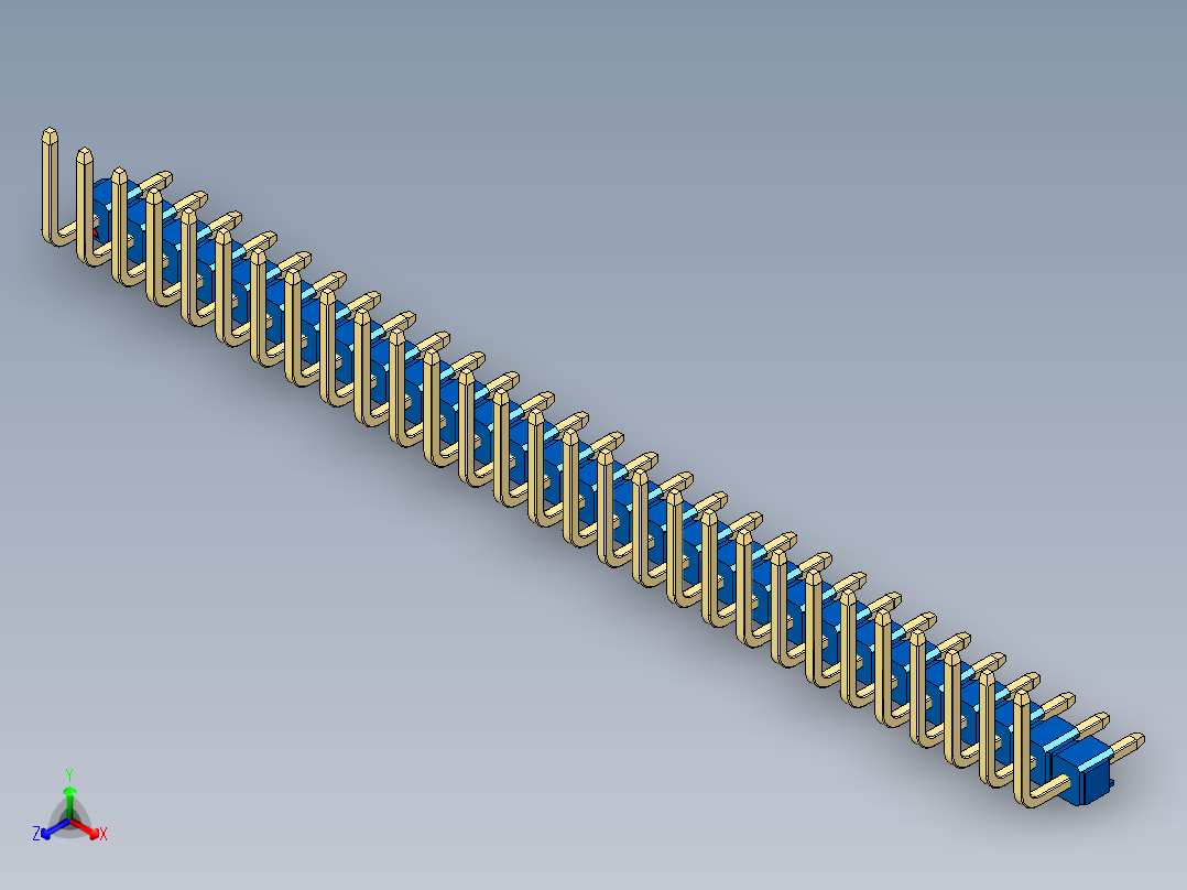 彩色公排针 100mil 2.54mm 系列-DS1022_blue_29p_100mil_TypeU_rev1.0正等轴测图
