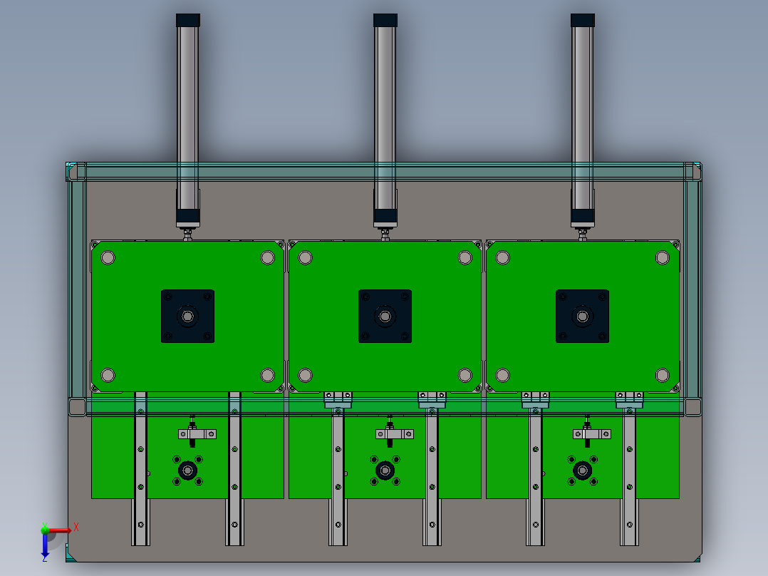 三工位热压机（sw16可编辑+cad+工程图）俯视图