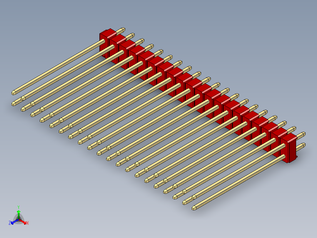 彩色公头100mil（2.54mm）系列-DS1021_red_2x20p_100mil_Type43_rev1.0正等轴测图