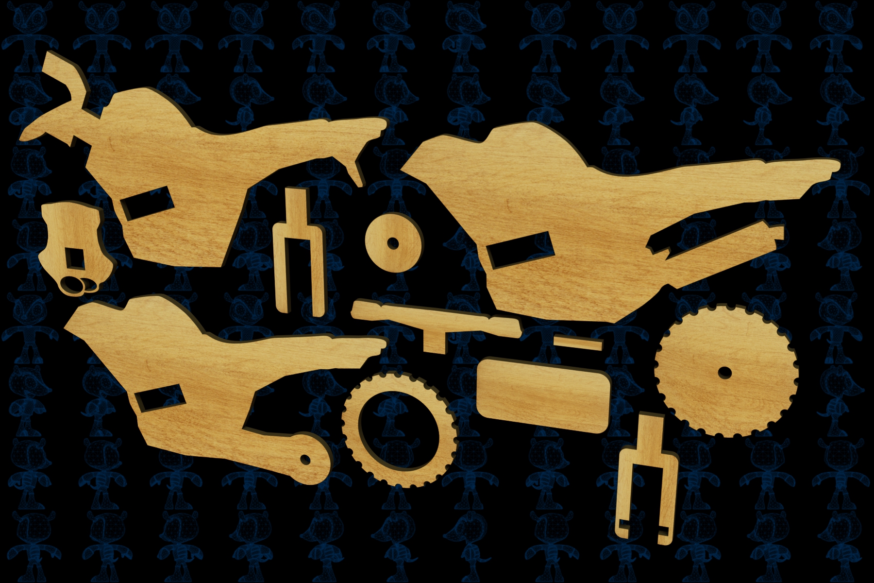 激光下料拼图摩托车AutoCAD, Parasolid, SOLIDWORKS 2016