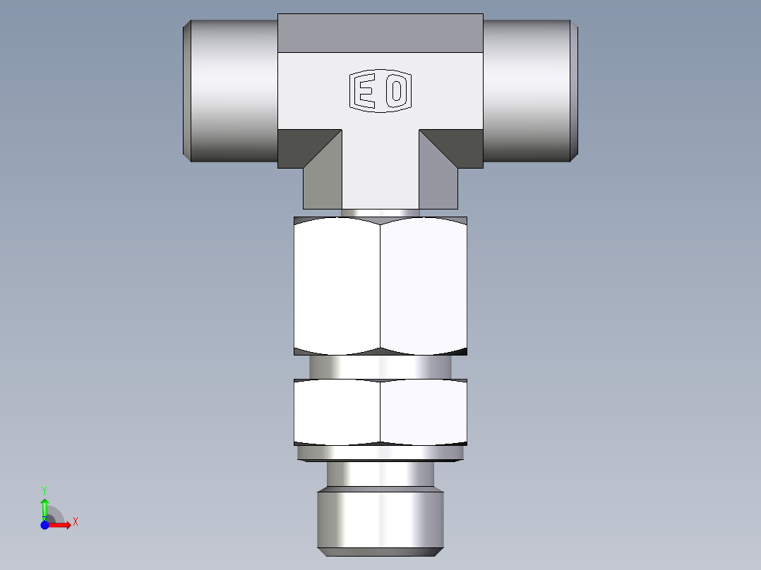 卡套式工业通用硬管接头EO_Assembled_adjustable_standpipe_branch_tee_EVT10SMOMD71前视图