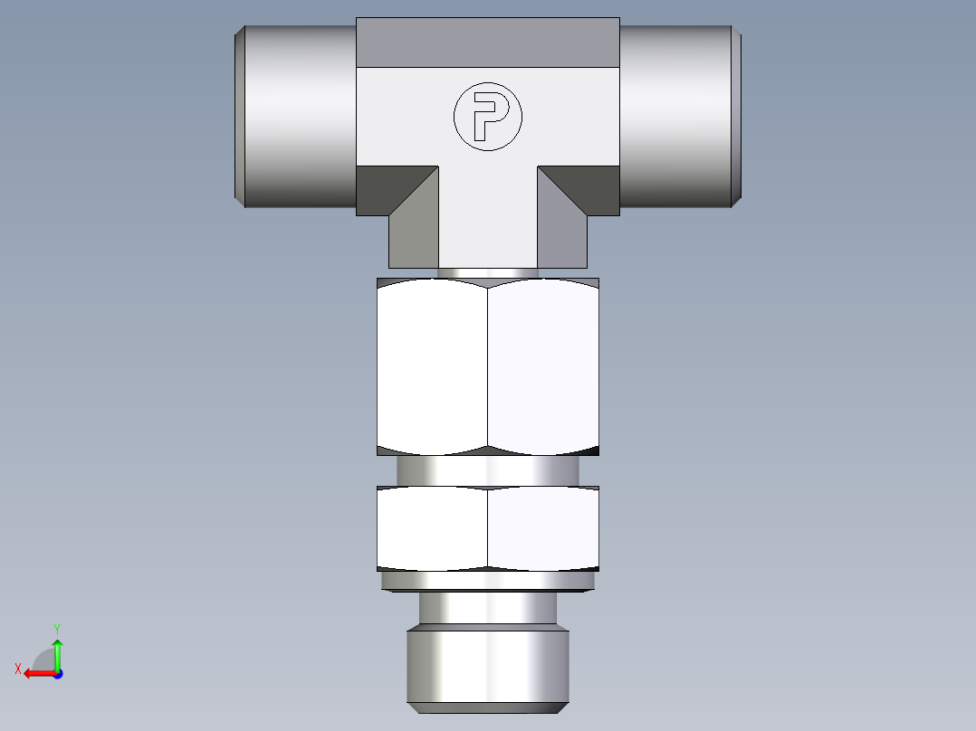 卡套式工业通用硬管接头EO_Assembled_adjustable_standpipe_branch_tee_EVT10SMOMD71后视图