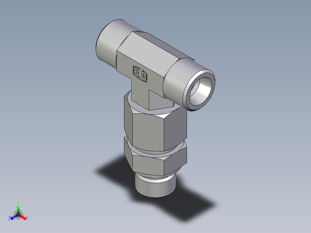 卡套式工业通用硬管接头EO_Assembled_adjustable_standpipe_branch_tee_EVT10SMOMD71正等轴测图