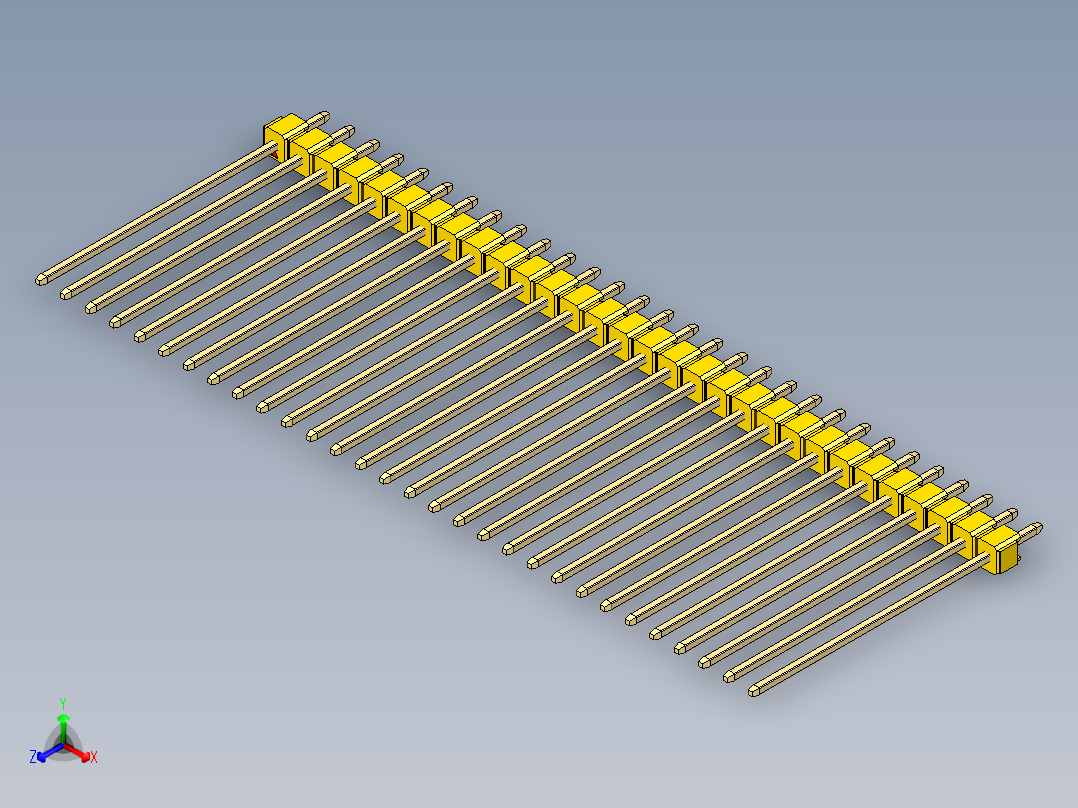 彩色公头100mil（2.54mm）系列-DS1021_yellow_1x30p_100mil_Type43_rev1.0正等轴测图