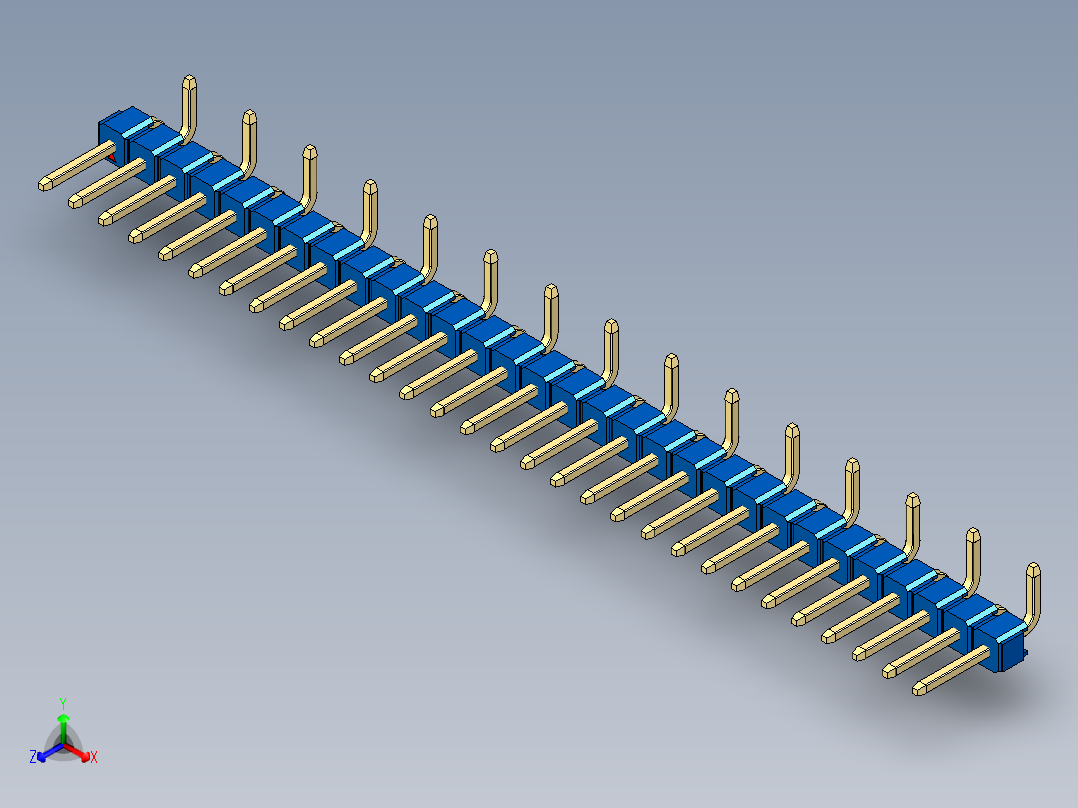 彩色公排针 100mil 2.54mm 系列-DS1022_blue_30p_100mil_Type_SMT_R2_rev1.0正等轴测图