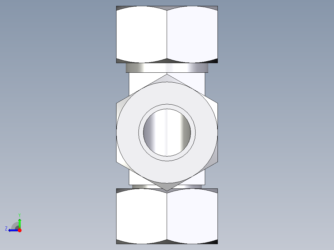 卡套式工业通用硬管接头EO_Swivel_nut_run_tee_EL18LCF右视图