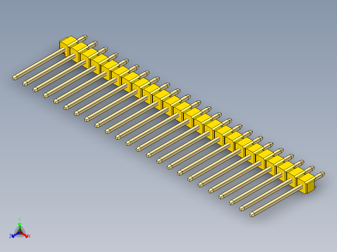 彩色公头100mil（2.54mm）系列-DS1021_yellow_1x24p_100mil_Type5_rev1.0正等轴测图
