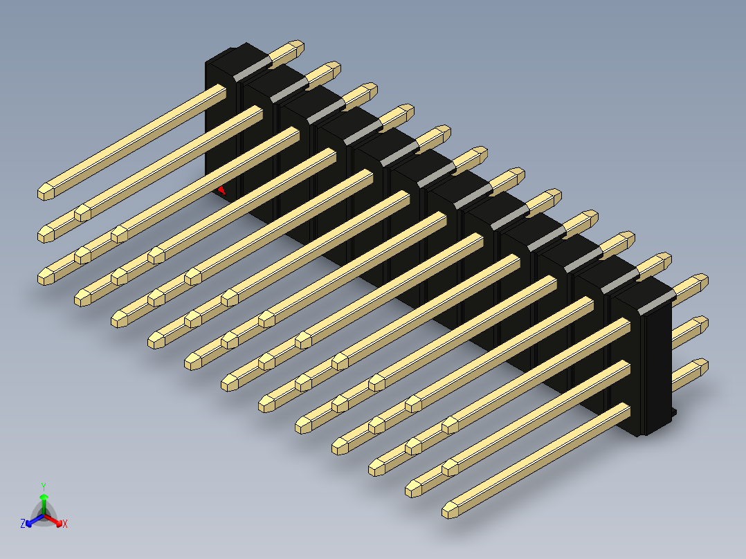 彩色公头100mil（2.54mm）系列-DS1021_black_3x12p_100mil_Type5_rev1.0正等轴测图