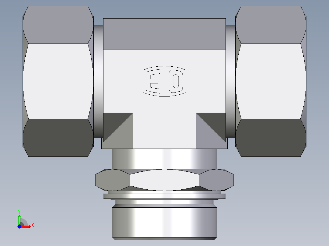 卡套式工业通用硬管接头EO_Adjustable_locknut_branch_tee_TEE38ZSMCF前视图