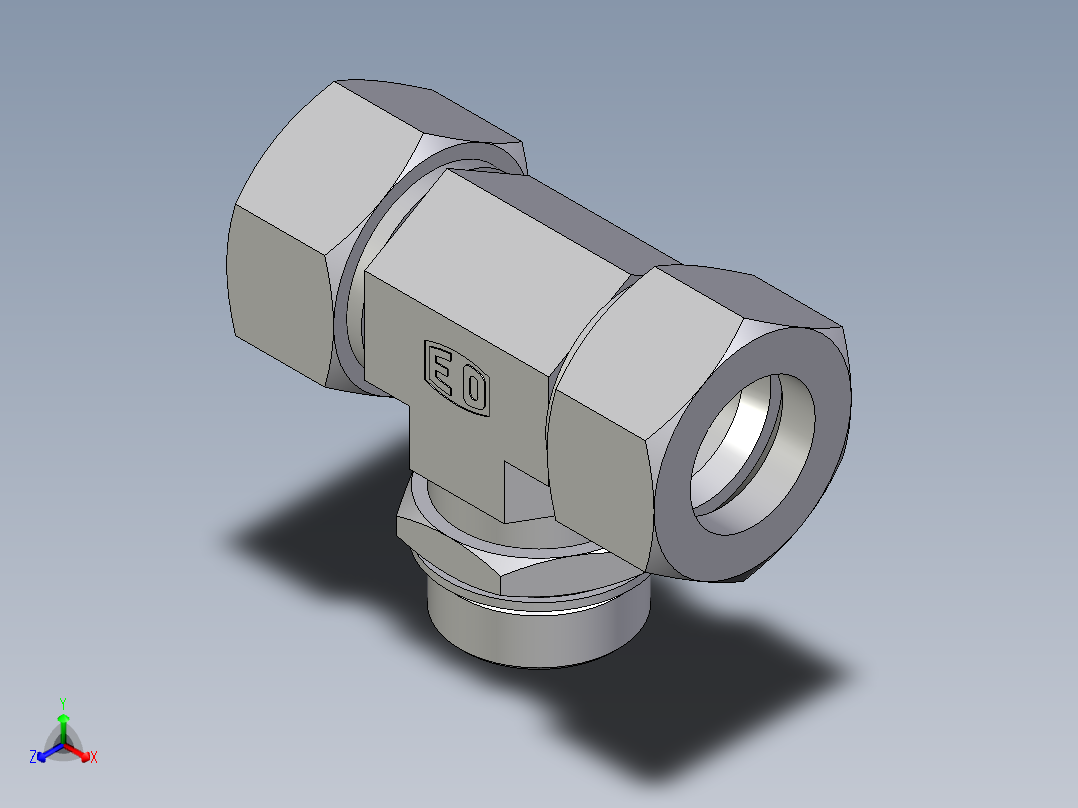 卡套式工业通用硬管接头EO_Adjustable_locknut_branch_tee_TEE38ZSMCF正等轴测图