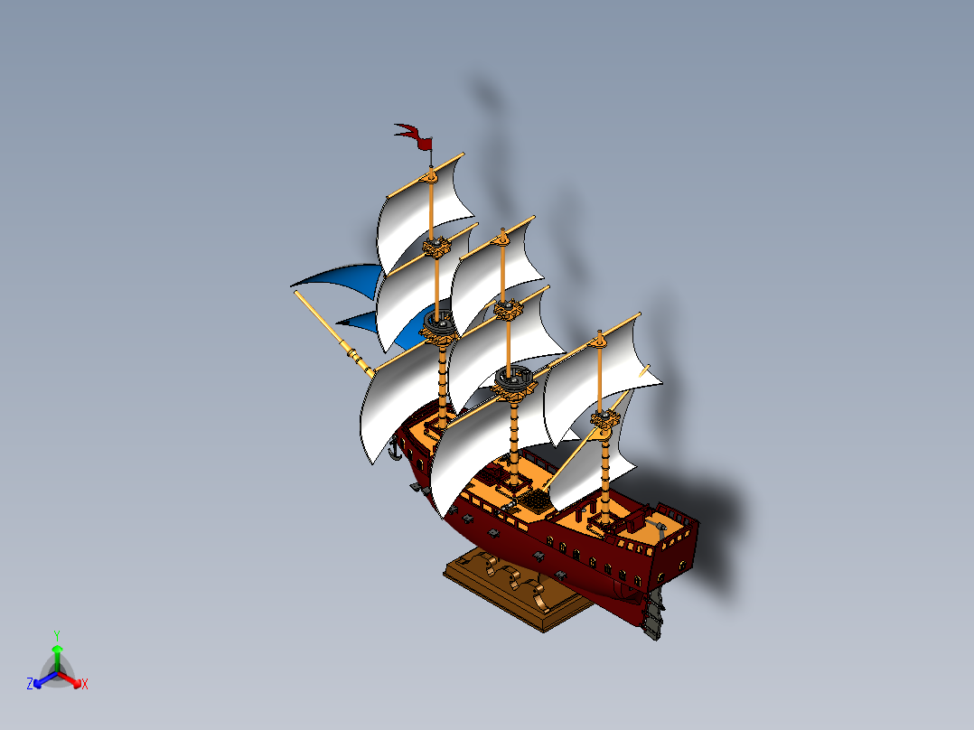 帆船摆件模型3D图纸 igs stp格式