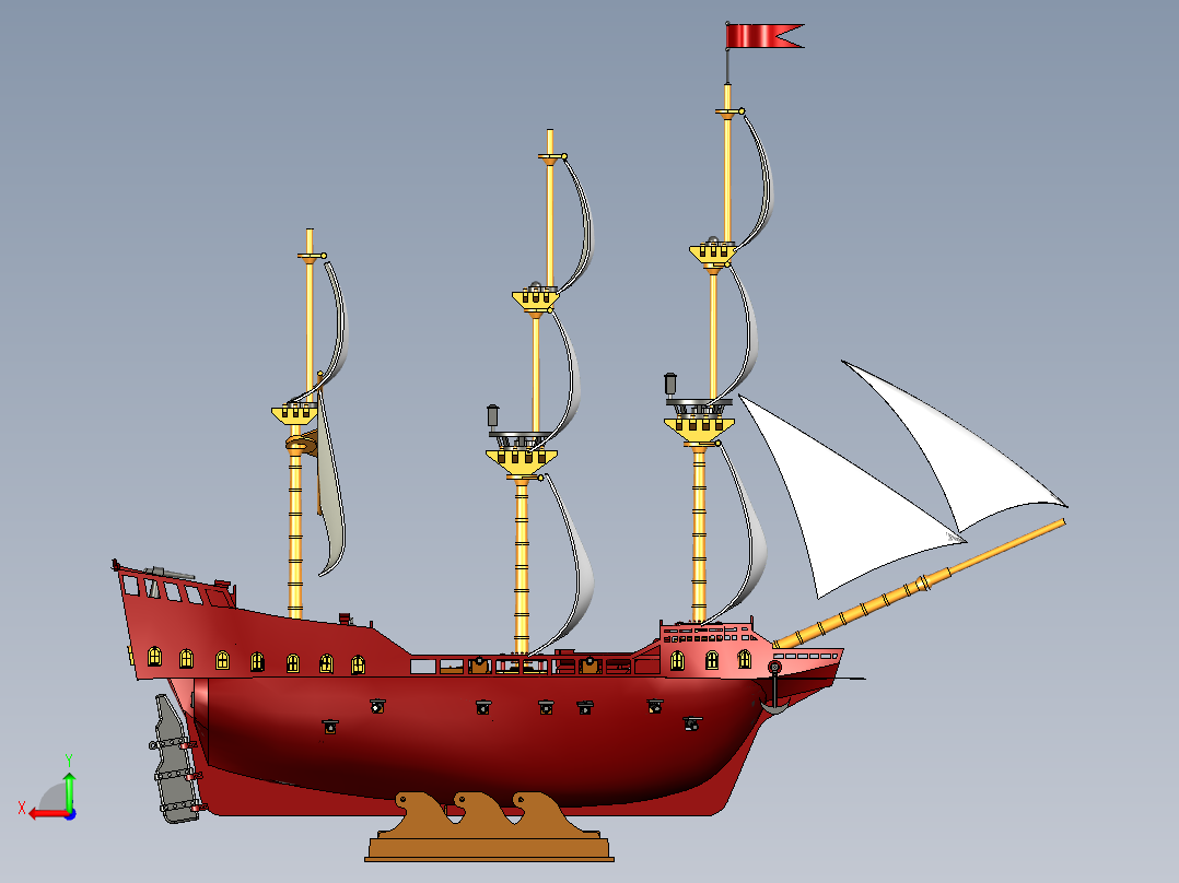 帆船摆件模型3D图纸 igs stp格式后视图