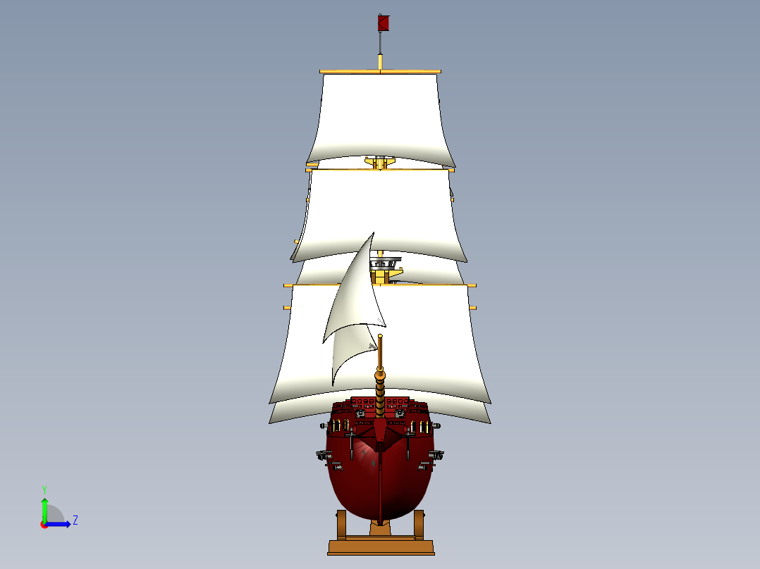 帆船摆件模型3D图纸 igs stp格式左视图