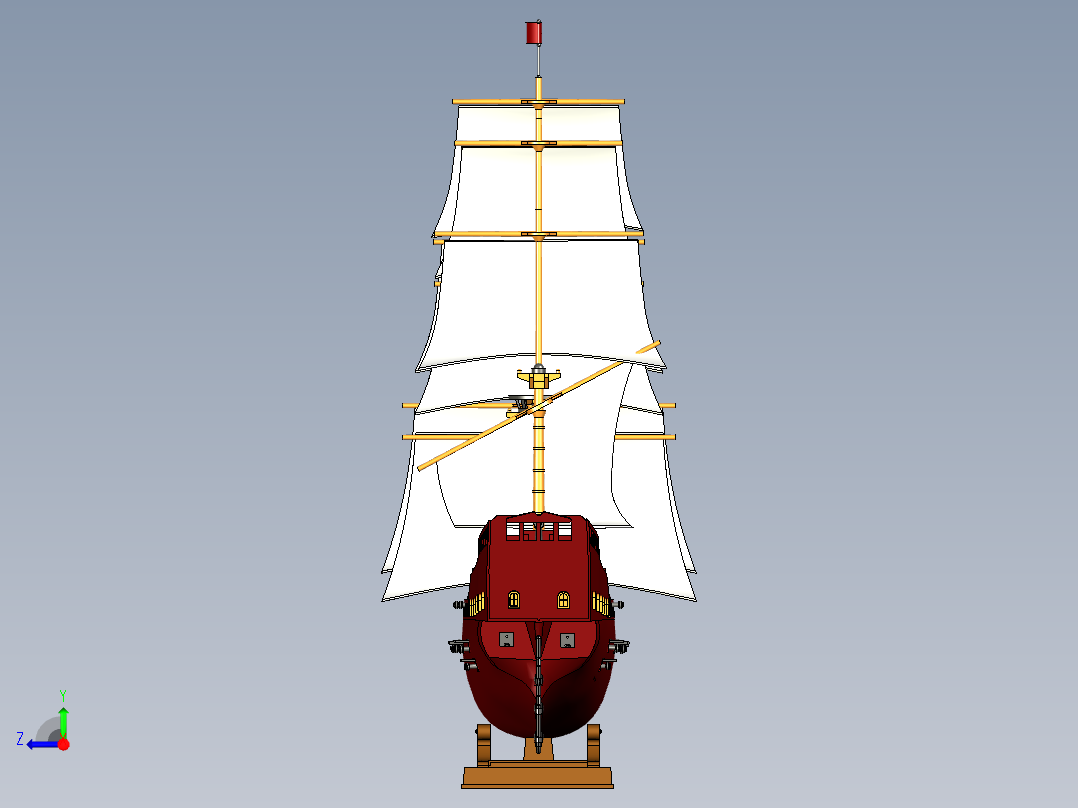 帆船摆件模型3D图纸 igs stp格式右视图